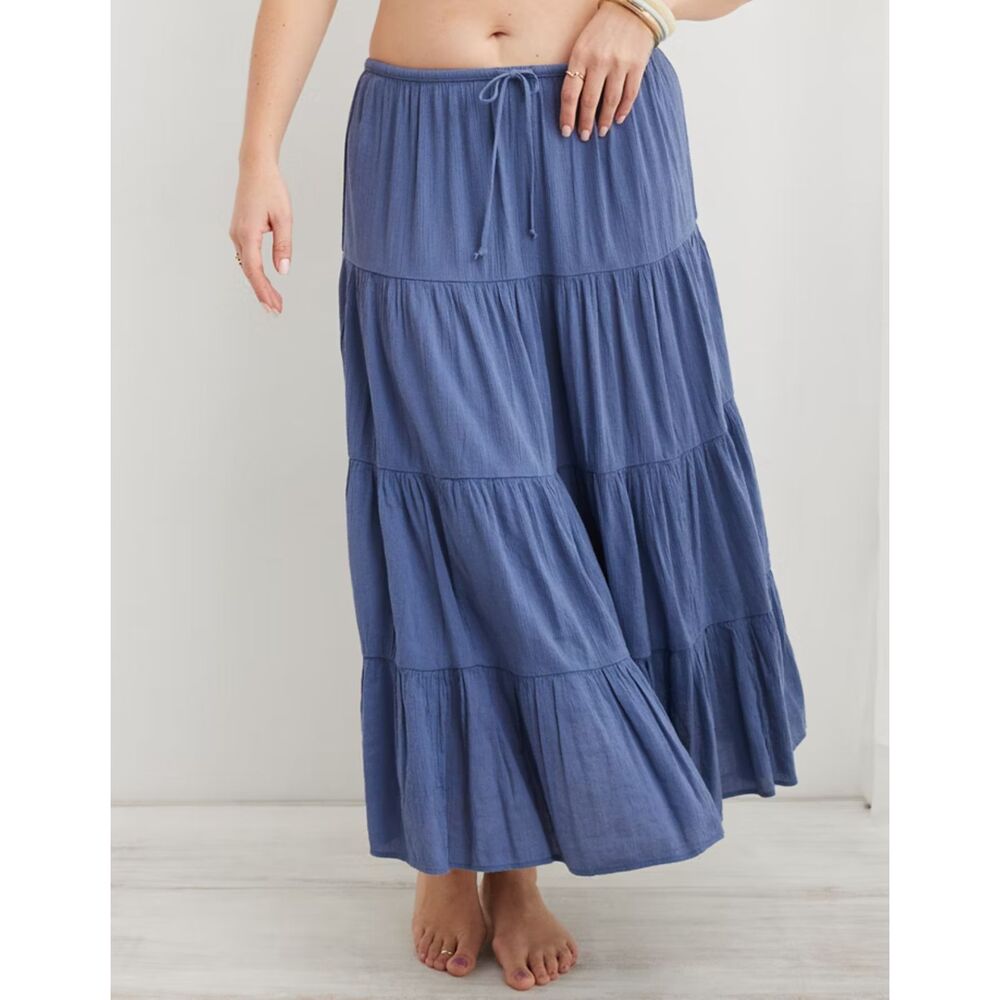 Aerie Beach Club Tiered Blue Maxi Skirt - Women's Size XS